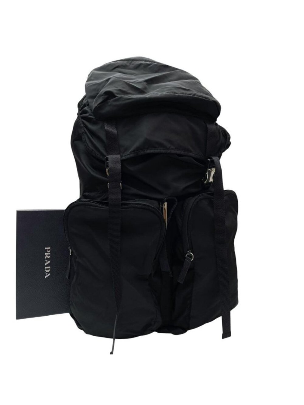 Prada Nylon Triangular Plate Logo Backpack Black